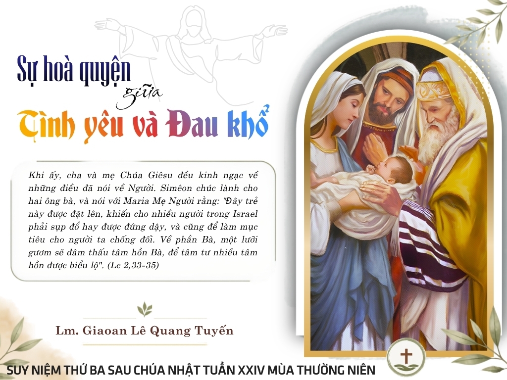 SỰ HÒA QUYỆN GIỮA TÌNH YÊU VÀ ĐAU KHỔ - Suy Niệm Lời Chúa |  Thứ Ba Sau Chúa Nhật Tuần XXIV Mùa Thường niên -  ĐỨC MẸ SẦU BI - Lễ kính  |  Lc 2, 33-35  | Lm Gioan Lê Quang Tuyến